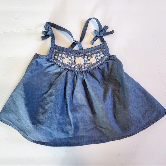 Chelsea's Corner Baby Girl's 12M Denim Cross Back Dress Sleeveless w Embroidery - Picture 1 of 9
